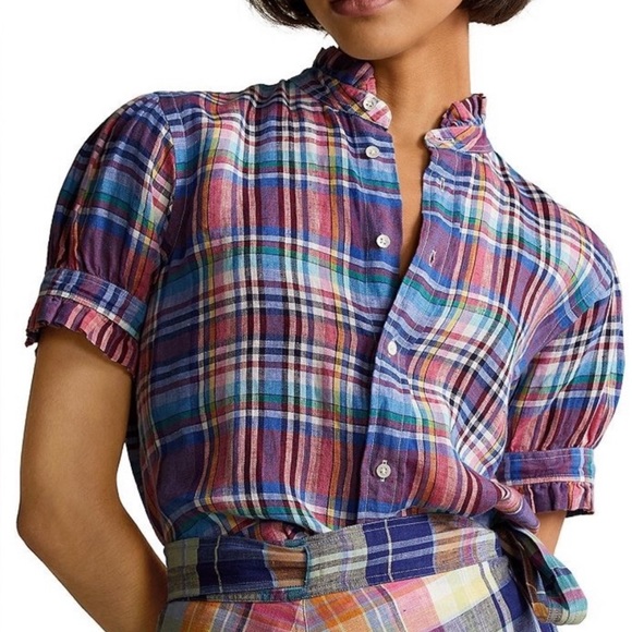Polo by Ralph Lauren Linen Ruffle Trimmed Blouse - Picture 3 of 11
